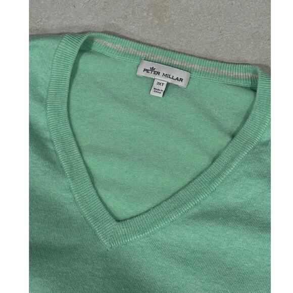 PETER MILLAR Pima Cotton & Cashmere V-Neck Mint Sweater 3XT - Picture 4 of 6